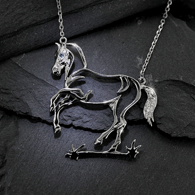 Diamond and white gold Equestrian horse shaped necklace